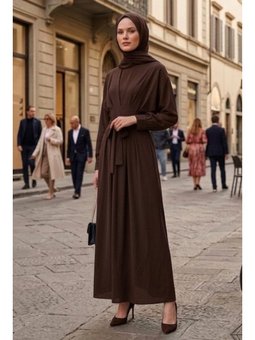 Yarasa Kol Modal Kahve Elbise