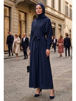 Yarasa Kol Modal Lacivert Elbise