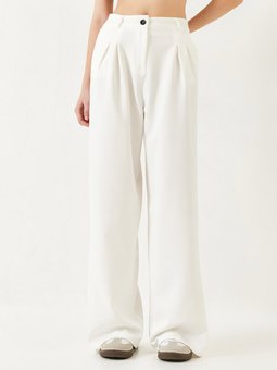 Geniş Paça Maskülen Dokuma Beyaz Pantolon