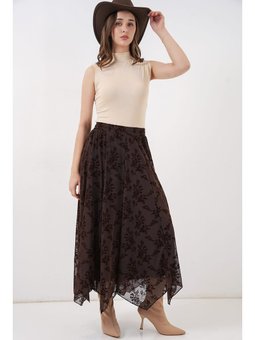 Desenli Astarlı Kahverengi Etek