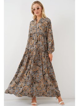 Otantik Desenli A.gri Elbise