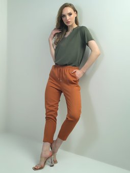 Beli Lastikli Yandan Cepli Havuç Paça Taba Pantolon