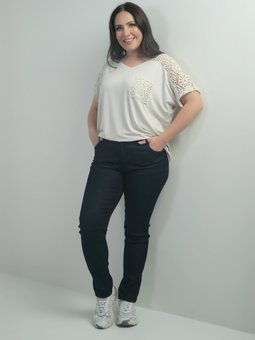 Yüksek Bel Boru Paça Büyük Beden Likralı Koyu Lacivert Kot Pantolon