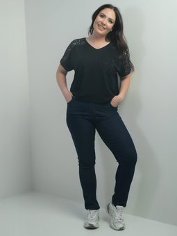 Yüksek Bel Boru Paça Büyük Beden Likralı Lacivert Kot Pantolon