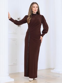 Eleni Kahverengi Abiye Elbise