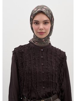Leana Desen Pamuklu Viskon Eşarp Çikolata Kahve