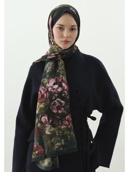 Madeleıne Desenli Pamuk Viskon Şal Derin Yeşil