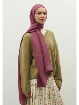 Monogram Pamuk Floş Jakarlı Şal Vıntage Rose