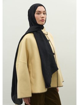 Monogram Pamuk Floş Jakarlı Siyah Şal