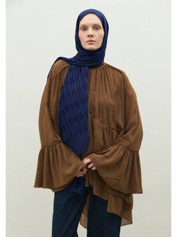 Nara Pamuk Floş Jakarlı Gece Mavisi Şal