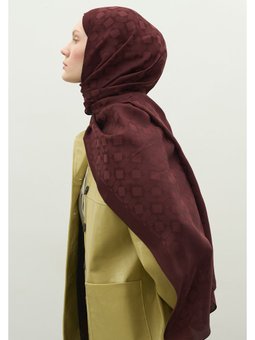 Oslo Pamuk Floş Jakarlı Bordo Şal