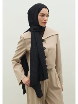 Oslo Pamuk Floş Jakarlı Siyah Şal