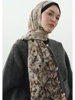 Pearlıe Desenli Pamuk Viskon Siyah Şal