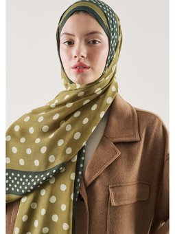 Puantiye Desen Rami Şal Zeytin Yeşili