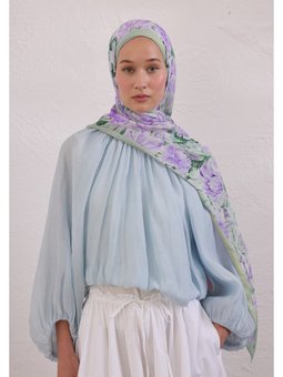 Pure Flora Desen Rami Mint Yeşili Şal