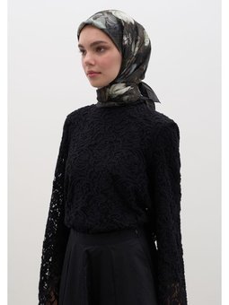 Rosıne Desen Pamuklu Viskon Siyah Eşarp