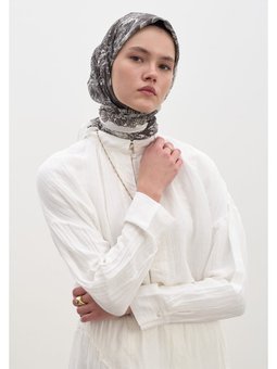 Secret Elegance Desen Pamuklu Viskon Antrasit Eşarp