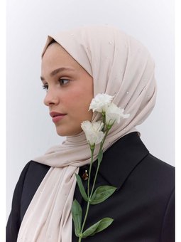 Strass Taşlı İpeksi Bej Şal