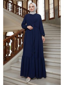 Bağlama Detaylı Ayrobin Lacivert Elbise