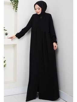 Pelerin Detaylı Siyah Ferace