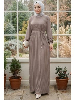 Robalı Piliseli Ayrobin Vizon Elbise