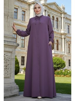 Yakası Bağcık Detaylı Büyük Beden Gül Kurusu Ferace