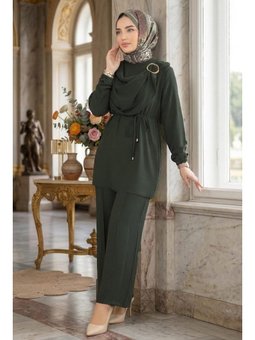 Yandan Tokalı Pantolonlu Ayrobin Haki Takım