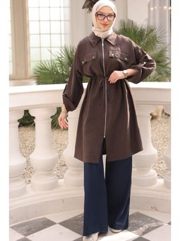 Acı Kahve Bel Kuşaklı Çift Cepli Gabria Kap