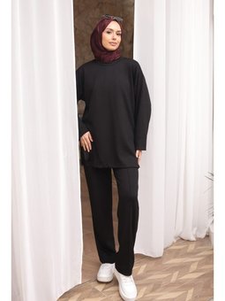 Antrasit Yanı Yırtmaçlı Tunik Pantolonlu Takım