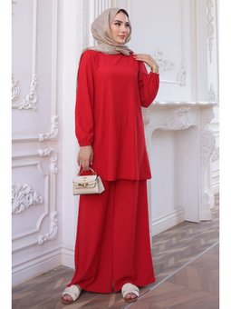 Bordo Bürümcük Tunik Pantolonlu Takım