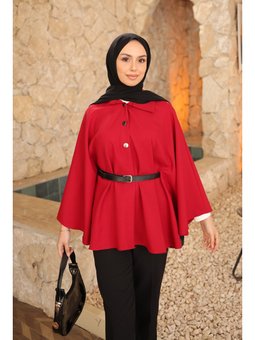 Bordo Kemerli Düğmeli Dabıl Panço