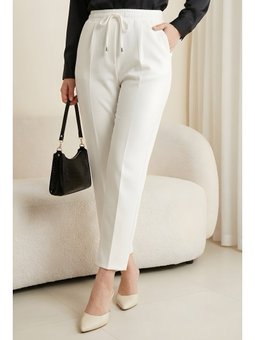 Ekru Bel Lastikli Cepli Dabıl Havuç Pantolon