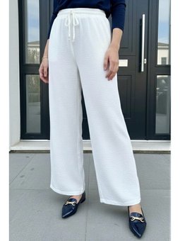 Ekru Bol Paça Ayrobin Pantolon