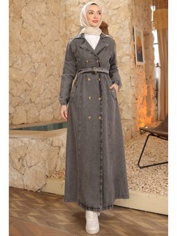 Füme Kravuze Yaka Düğmeli Trençkot