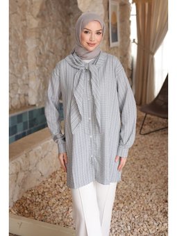 Füme Yaka Detaylı Pötikareli Tunik Gömlek