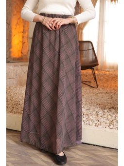 Haki Bel Lastikli Astarlı Şifon Etek