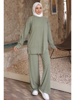 Haki Manşetli Tunik Pantolonlu Modal Takım