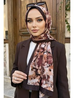Kahverengi Bej İpekhan Desenli Kraş Şal