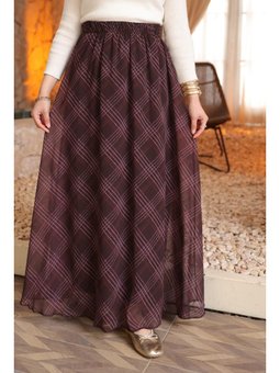 Kahverengi Bel Lastikli Astarlı Şifon Etek