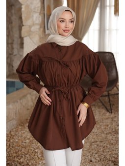 Kahverengi Bel Lastikli Düğmeli Gömlek