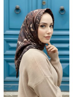 Kahverengi İpekhan Soft Dijital Pamuklu Eşarp