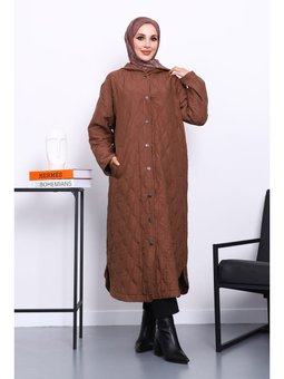 Kahverengi Kapitone Kapüşonlu Trençkot