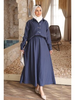 Lacivert Düğmeli Gömlek Etekli Takım