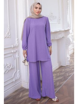 Lila Bürümcük Tunik Pantolonlu Takım