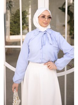 Mavi Bebe Yaka Kol Lastikli Düğmeli Gömlek