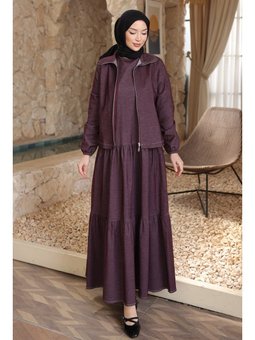 Mürdüm Bisiklet Yaka Elbise Ceketli Takım