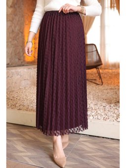 Mürdüm Piliseli Flok Baskılı Astarlı Güpür Etek