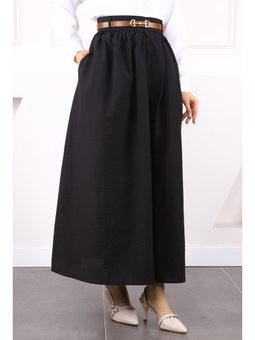 Siyah Bel Kemerli Büzgülü Etek