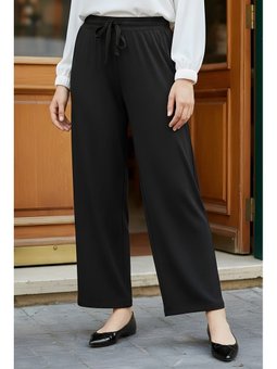 Siyah Bel Lastikli Bol Paça Penye Pantolon