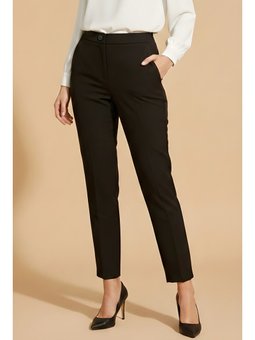 Siyah Cepli Bel Lastikli Kalem Pantolon